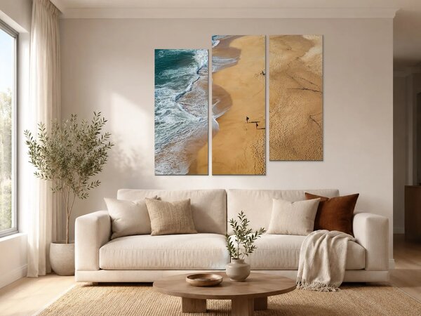 Pobřeží s vlnami z ptačí perspektivy – Třídílný obraz C, 120 × 100 cm