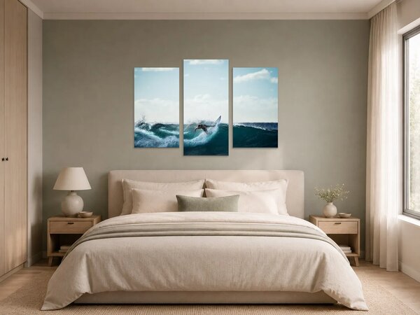 Surfař na tyrkysové vlně – Třídílný obraz B, 90 × 60 cm