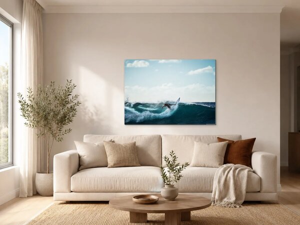 Surfař na tyrkysové vlně – Jednodílný obraz, 70 × 50 cm