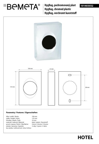 Bemeta Design Zásobník hygienických sáčků (HygBag), plast, lesk - 101403032