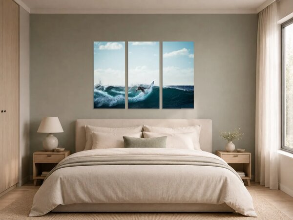 Surfař na tyrkysové vlně – Třídílný obraz A, 90 × 60 cm