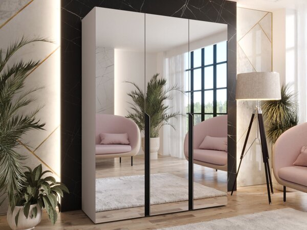 Šatní skříň se zrcadlem Frokow 3 150 cm, Barva: černá 5903211483745