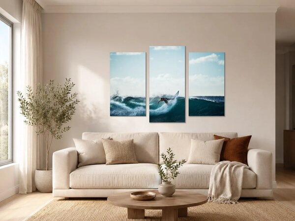 Surfař na tyrkysové vlně – Třídílný obraz B, 90 × 60 cm