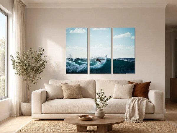 Surfař na tyrkysové vlně – Třídílný obraz A, 90 × 60 cm