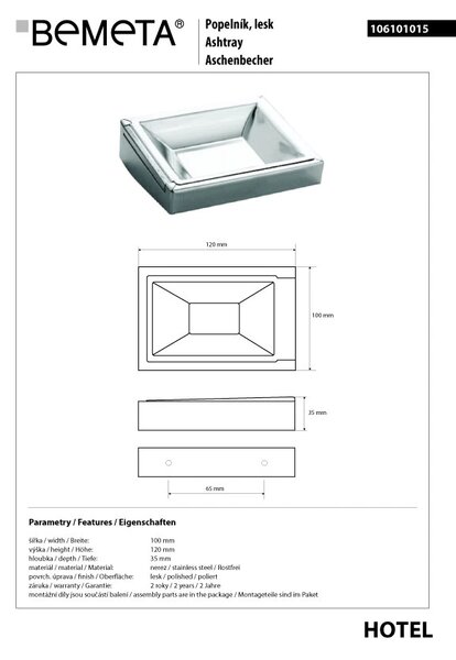 Bemeta Design Popelník, nerez, lesk - 106101015