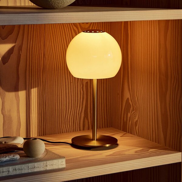 FRANDSEN Stolní lampa Ball Glass, jantarová, sklo, 37 cm, E14, Krémová / jantar, Obývací pokoj / jídelna, Sklo, Design