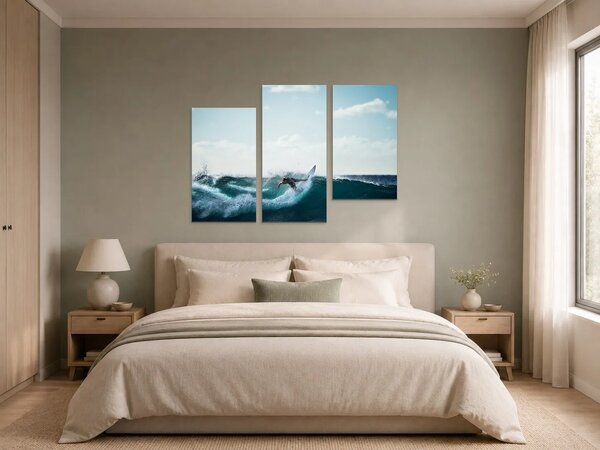 Surfař na tyrkysové vlně – Třídílný obraz C, 90 × 60 cm