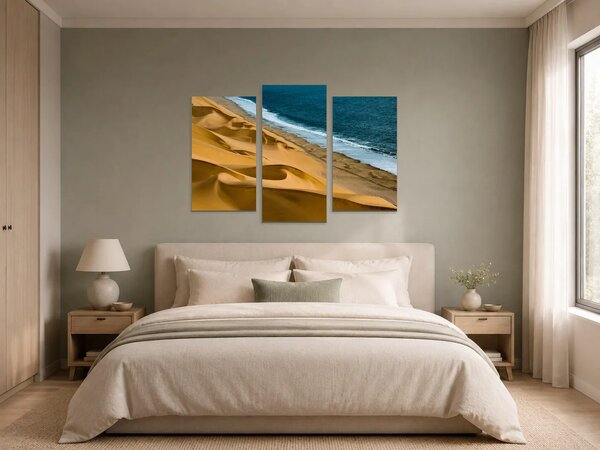 Zlaté duny u modrého oceánu – Třídílný obraz B, 90 × 60 cm