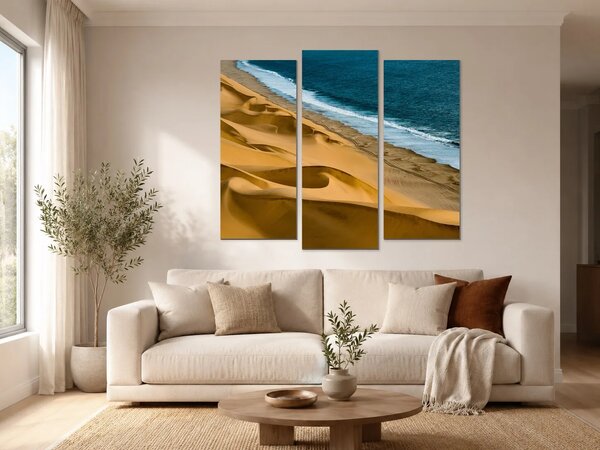 Zlaté duny u modrého oceánu – Třídílný obraz B, 120 × 100 cm