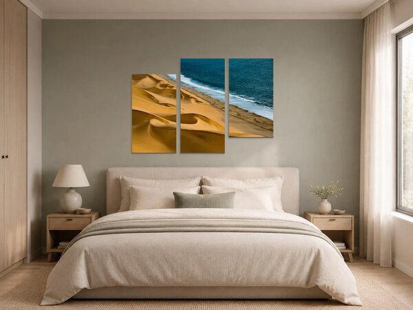 Zlaté duny u modrého oceánu – Třídílný obraz C, 90 × 60 cm