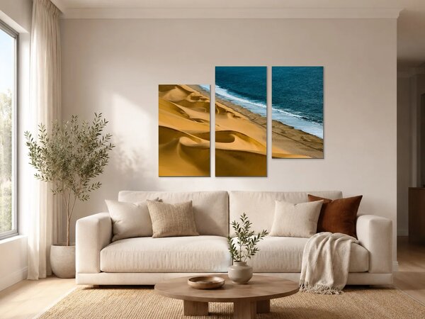 Zlaté duny u modrého oceánu – Třídílný obraz C, 90 × 60 cm