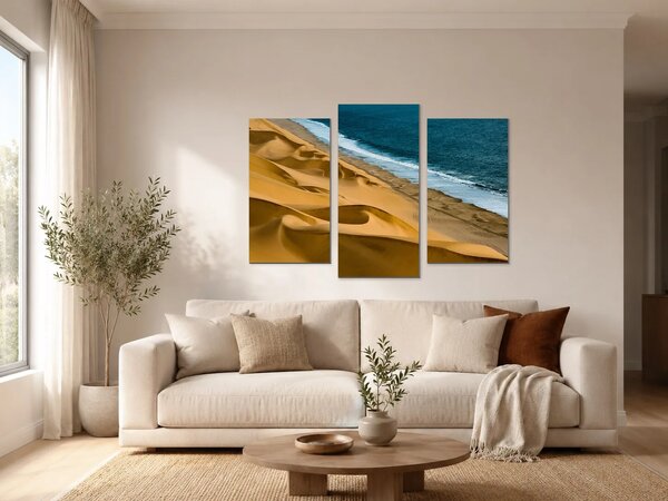 Zlaté duny u modrého oceánu – Třídílný obraz B, 90 × 60 cm