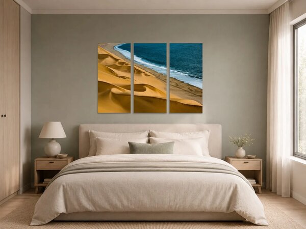 Zlaté duny u modrého oceánu – Třídílný obraz A, 90 × 60 cm