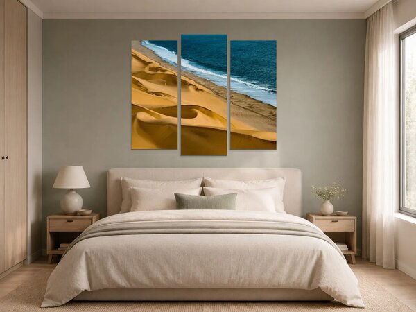 Zlaté duny u modrého oceánu – Třídílný obraz B, 120 × 100 cm