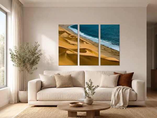 Zlaté duny u modrého oceánu – Třídílný obraz A, 90 × 60 cm