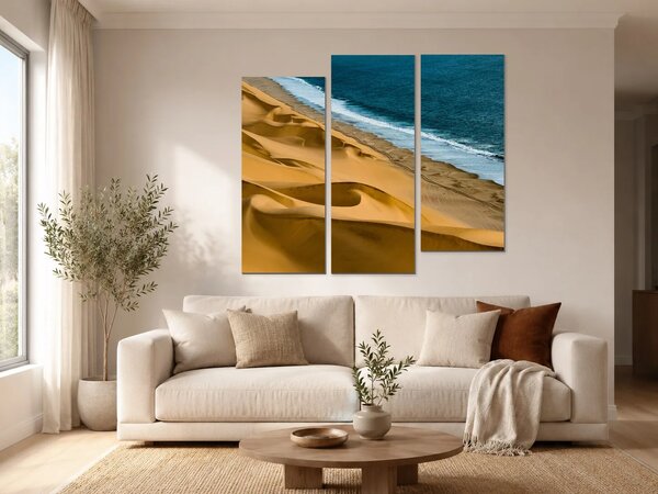 Zlaté duny u modrého oceánu – Třídílný obraz C, 150 × 100 cm