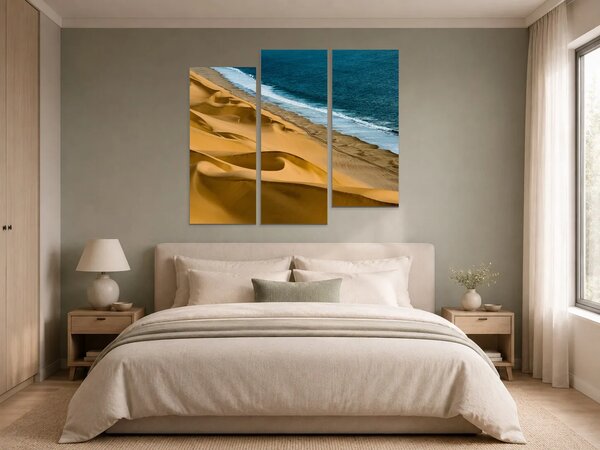Zlaté duny u modrého oceánu – Třídílný obraz C, 150 × 100 cm