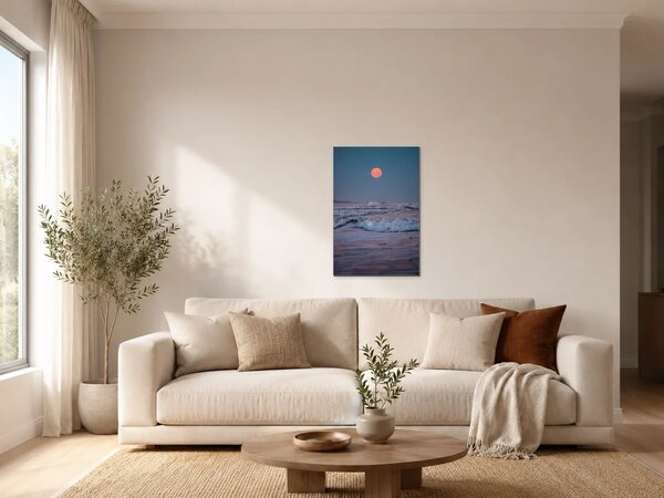 Růžový měsíc nad rozbouřeným mořem – Jednodílný obraz, 30 × 40 cm