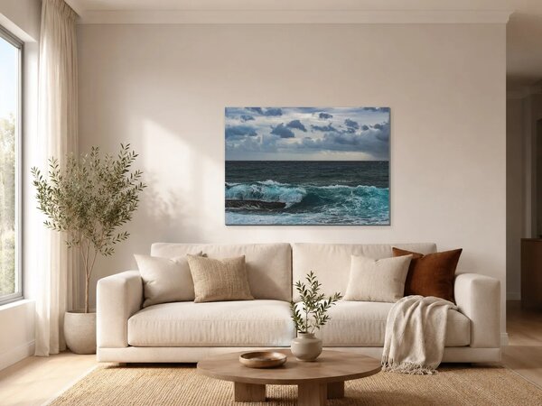 Bouřlivé moře pod dramatickou oblohou – Jednodílný obraz, 70 × 50 cm