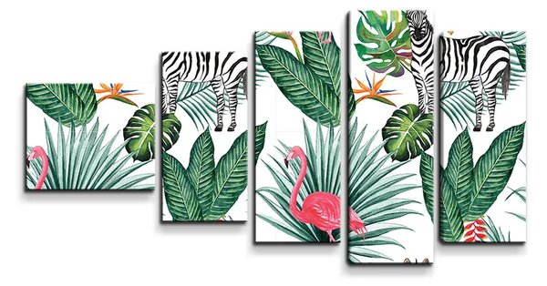 Sablio Obraz - 5-dílný Zebra a plameňák - 100x60 cm