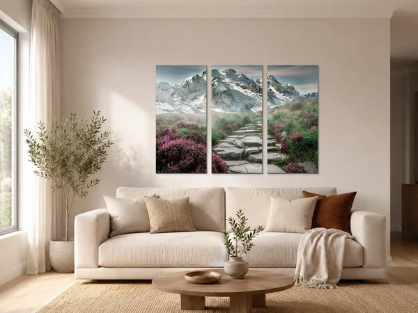 Horská stezka pod zasněženými štíty – Třídílný obraz A, 90 × 60 cm