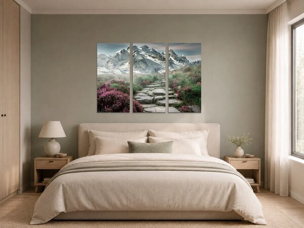Horská stezka pod zasněženými štíty – Třídílný obraz A, 90 × 60 cm