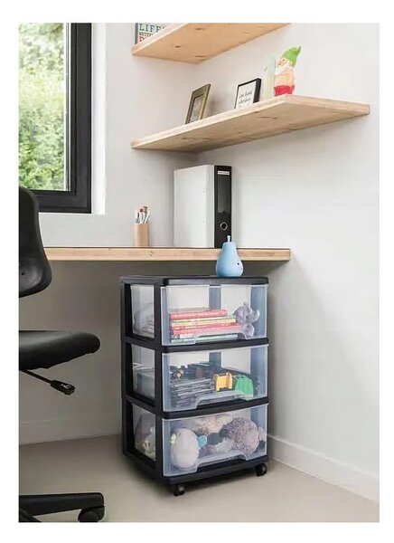 Černo-průhledný plastový pojízdný regál 37x80,5 cm – Curver