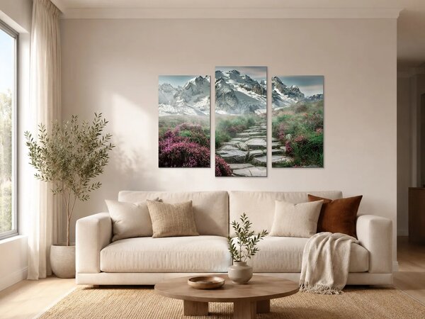 Horská stezka pod zasněženými štíty – Třídílný obraz B, 90 × 60 cm