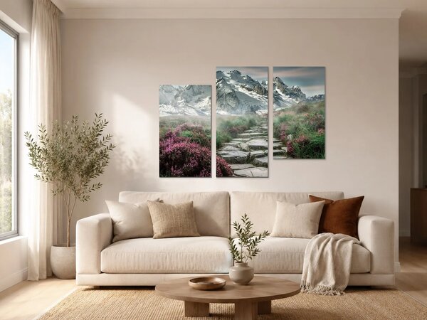 Horská stezka pod zasněženými štíty – Třídílný obraz C, 90 × 60 cm