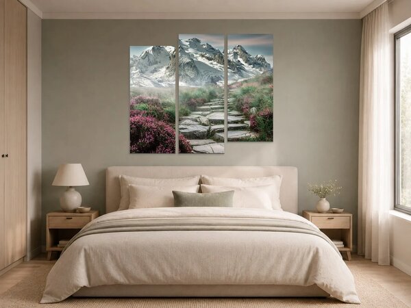 Horská stezka pod zasněženými štíty – Třídílný obraz C, 120 × 100 cm