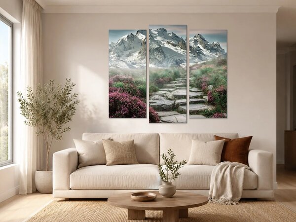 Horská stezka pod zasněženými štíty – Třídílný obraz B, 120 × 100 cm