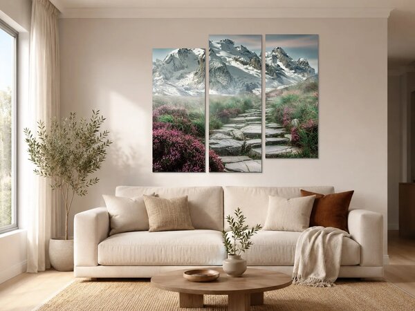 Horská stezka pod zasněženými štíty – Třídílný obraz C, 120 × 100 cm
