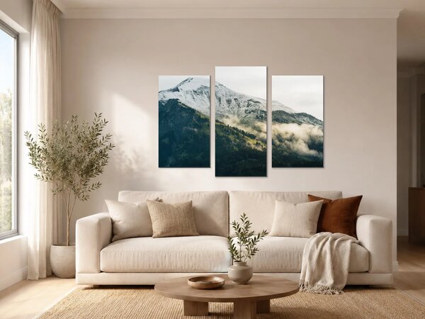 Zasněžený horský vrchol v mlze – Třídílný obraz B, 90 × 60 cm