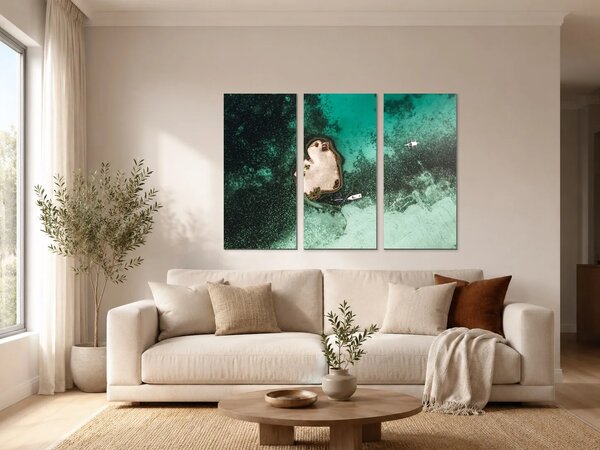 Ostrůvek v tyrkysové laguně – Třídílný obraz A, 90 × 60 cm