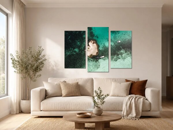 Ostrůvek v tyrkysové laguně – Třídílný obraz B, 90 × 60 cm