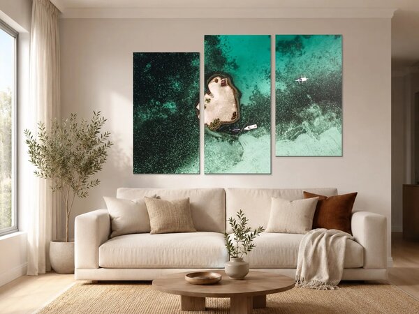 Ostrůvek v tyrkysové laguně – Třídílný obraz C, 120 × 100 cm
