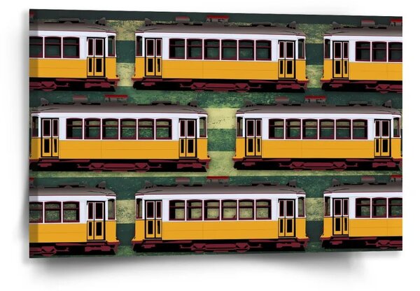 Sablio Obraz Lisabonské historické tramvaje Zelený Pattern - 60x40 cm