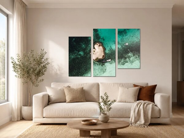 Ostrůvek v tyrkysové laguně – Třídílný obraz C, 90 × 60 cm