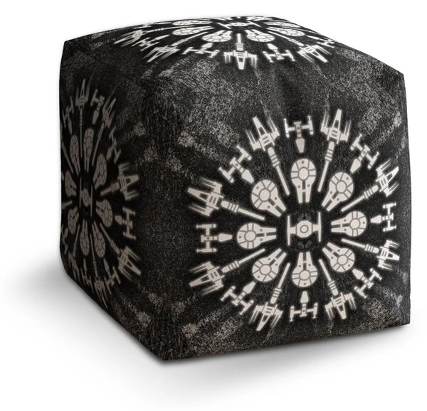 Sablio Taburet Cube Star Wars Vesmírné lodě na šedém abstraktu - 40x40x40 cm