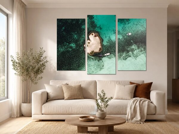 Ostrůvek v tyrkysové laguně – Třídílný obraz B, 120 × 100 cm