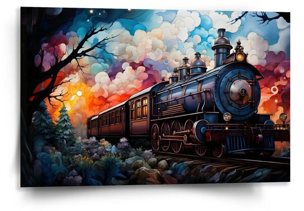 Sablio Obraz Parní lokomotiva v kouzelné krajině - 120x80 cm