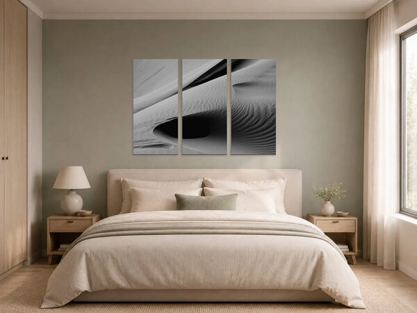 Černobílé linie písečných dun – Třídílný obraz A, 90 × 60 cm
