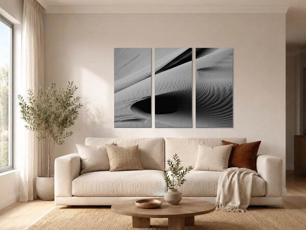 Černobílé linie písečných dun – Třídílný obraz A, 90 × 60 cm