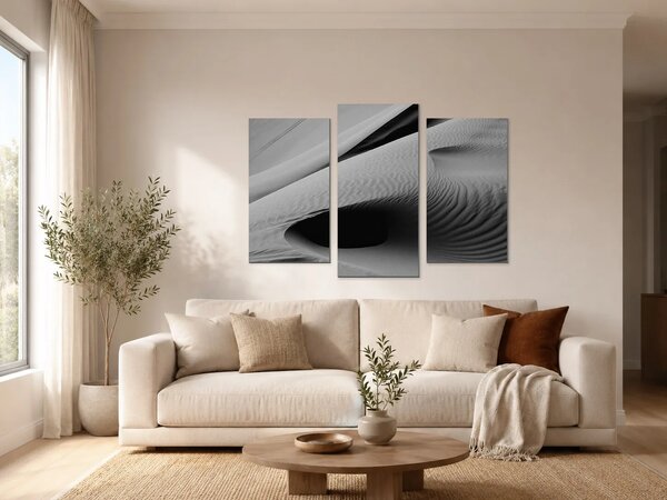 Černobílé linie písečných dun – Třídílný obraz B, 90 × 60 cm