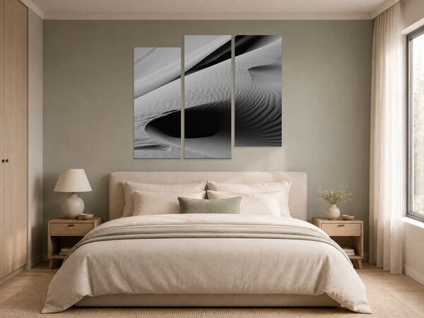 Černobílé linie písečných dun – Třídílný obraz C, 120 × 80 cm