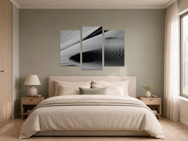 Černobílé linie písečných dun – Třídílný obraz B, 90 × 60 cm