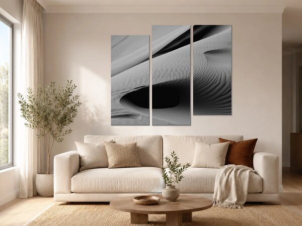Černobílé linie písečných dun – Třídílný obraz C, 120 × 80 cm