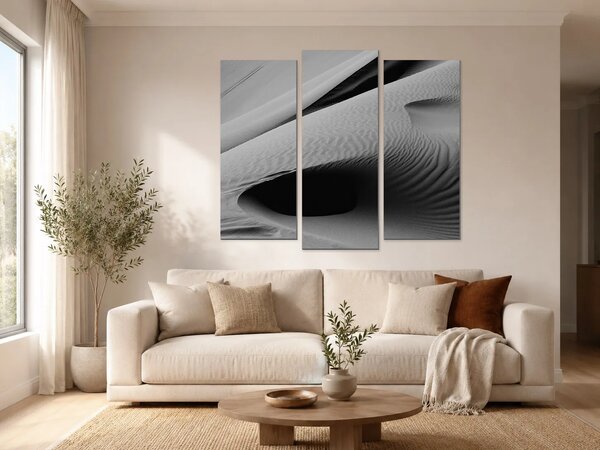 Černobílé linie písečných dun – Třídílný obraz B, 120 × 100 cm
