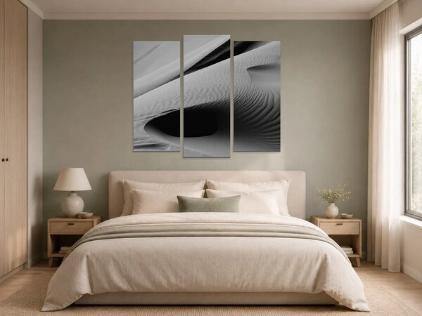Černobílé linie písečných dun – Třídílný obraz B, 120 × 100 cm
