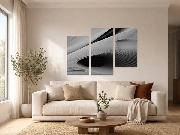 Černobílé linie písečných dun – Třídílný obraz C, 90 × 60 cm